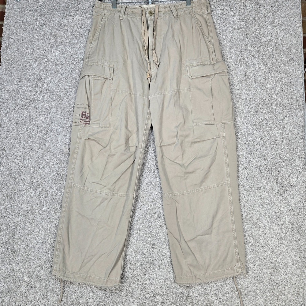 Vintage Abercrombie Fitch Cargo Paratrooper Pants Mens fit 34x30 Tan Baggy Y2K